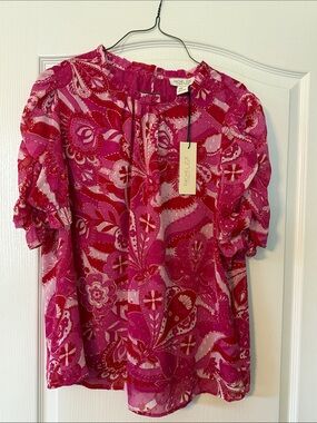 Rachel Zoe Hot Pink & Fuchsia Paisley Ruffle-Sleeve Blouse